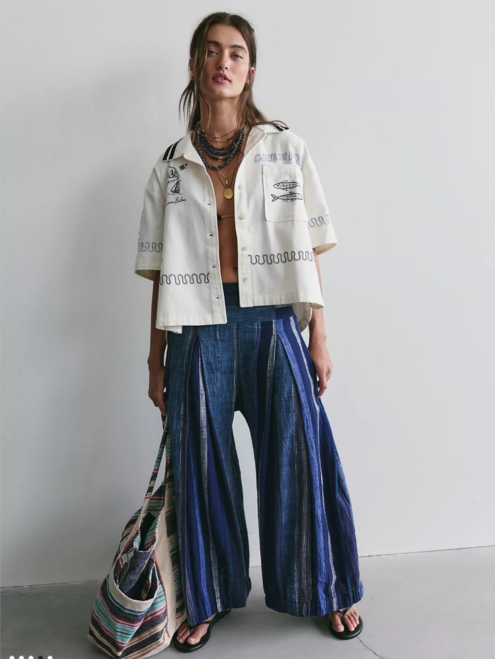 We The Free People Castaway Camp Embroidered Button-Down Shirt XL